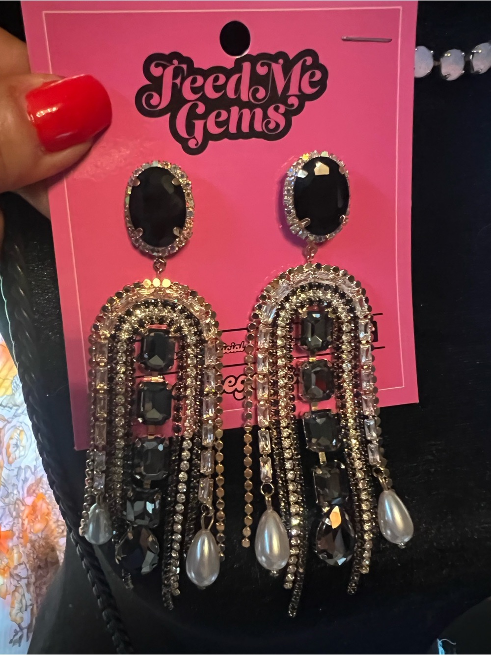 Feed Me Gems Black and Silver Statement Drop Earrings